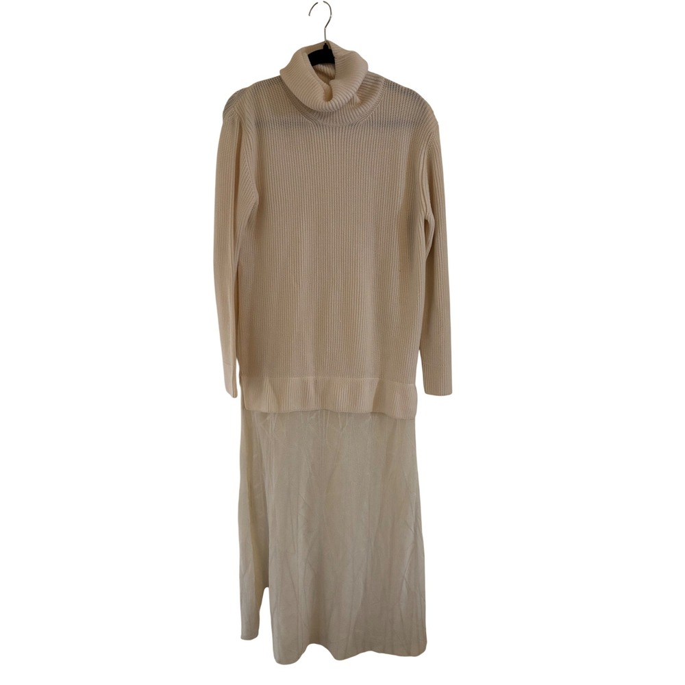 M Missoni Womens Cream Turtleneck Ribbed Knit Layered Midi Sweater Dress